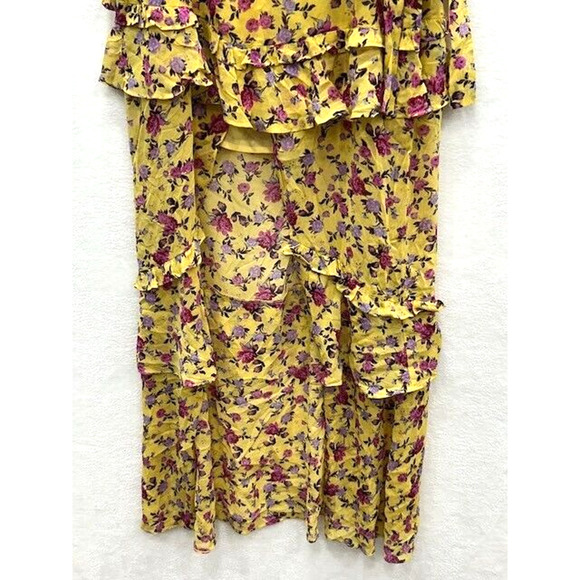 For Love & Lemon Womens Maison Floral Dress Ruffle Hi-Low Hem Yellow Size M - Picture 7 of 11